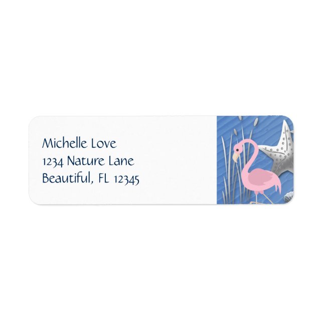 Étiquette Flamant rose rose, Starfish et Cattails Beach Adre (Devant)