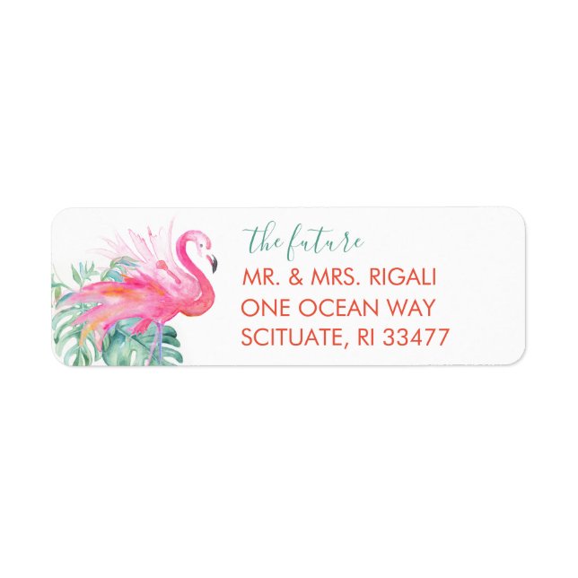 Étiquette Flamant rose rose tropicale Aquarelle Adresse de r (Devant)
