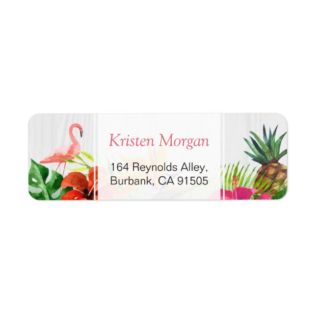 Étiquette Flamant rose tropical Ananas Floral RSVP (Devant)
