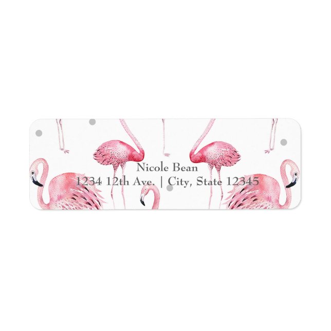 Étiquette Flamants roses roses Gris Pois Chic Invitation (Devant)