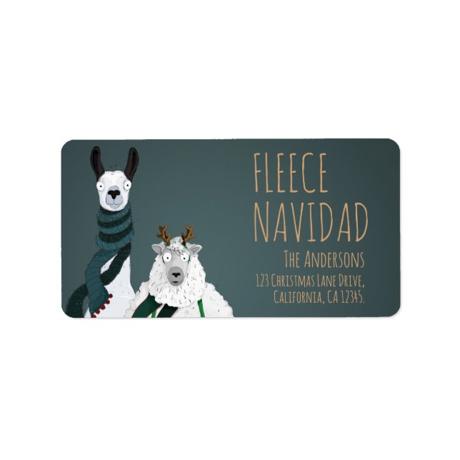 Étiquette Fleece Navidad Chic Funny Quirky Llama & Sheep Pun (Devant)