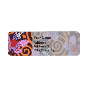 Étiquette Fleur Art Déco Tourbillonnante Rose et Orange Vibr