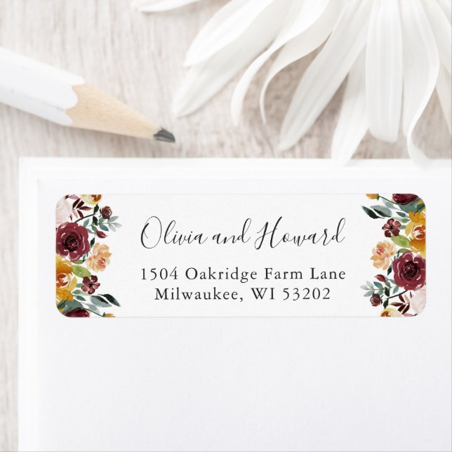 Étiquette Fleur Bourgogne Rustique Automne Chic Floral (En situation)