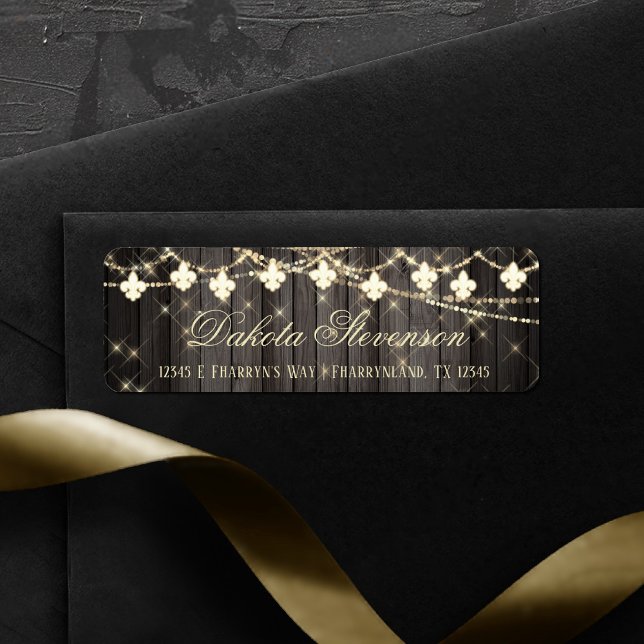 Étiquette Fleur de Lis en Bois Rustique | Adresse de la part (Créateur téléchargé)