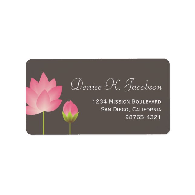 Étiquette Fleur de lotus rose gris adresse de retour (Devant)