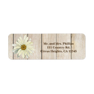Étiquette Fleur de marguerite unique et bois rustique léger 