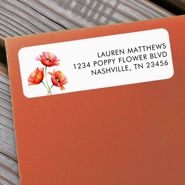 Étiquette Fleur de pavot floral orange printemps (NASHVILLE, TN)