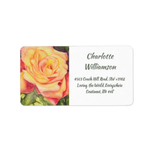 Étiquette Fleur de rose jaune dans l'aquarelle Adresse