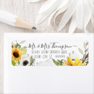 Étiquette Fleur de tournesol Aquarelle Jaune Blanc Feuillage