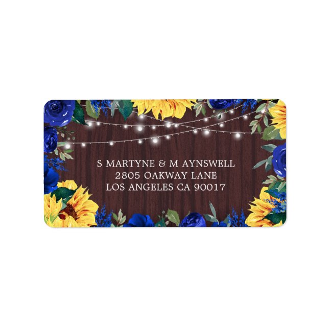 Étiquette Fleur de tournesol Bleu Floral Fleurs Feux Mariage (Devant)