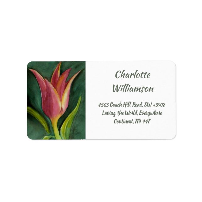 Étiquette Fleur de tulipe rouge flamboyante en aquarelle (Devant)