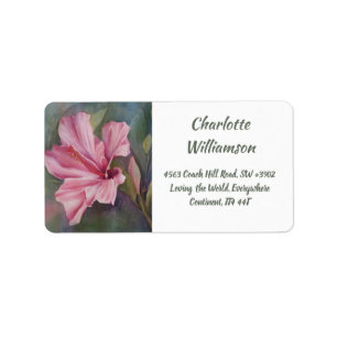 Étiquette Fleur Hibiscus rose en aquarelle Adresse
