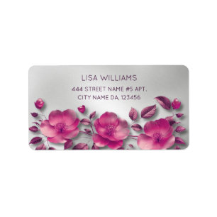 Étiquette Fleur métallique rose brillant Argent