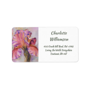 Étiquette Fleur rose magnifique d'iris dans l'adresse