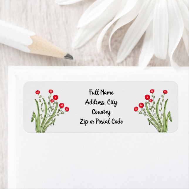 Étiquette Fleur rouge accentuée (En situation)