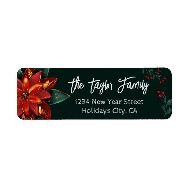 Étiquette Fleur rouge vert de Noël (Devant)