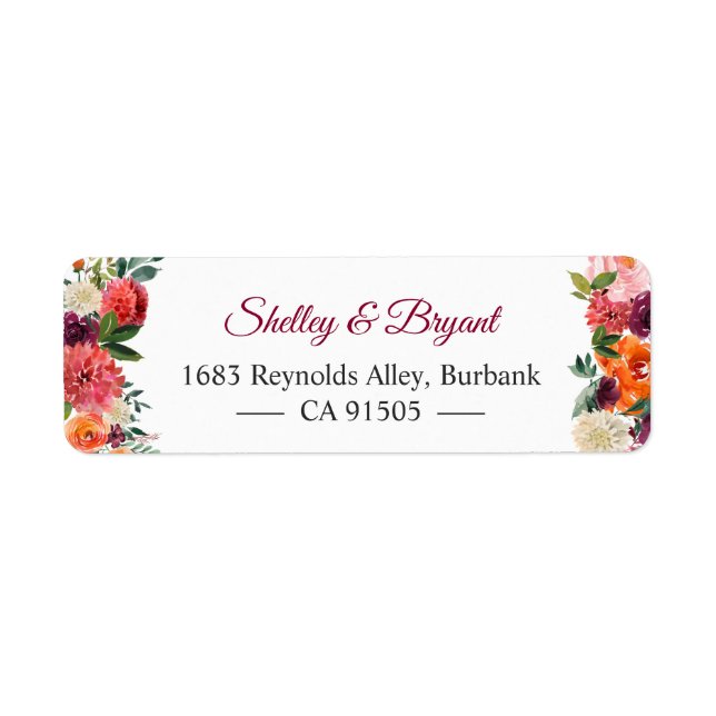 Étiquette Fleur rustique Bourgogne Rouge Orange Floral (Devant)