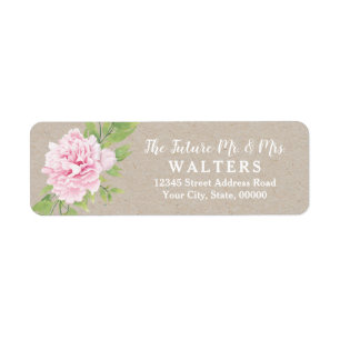 Étiquette Fleur rustique   d'aquarelle de pivoine de rose de