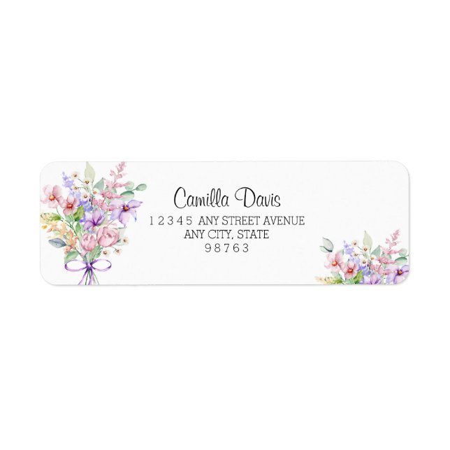 Étiquette Fleur sauvage aquarelle | Adresse de retour botani (Devant)