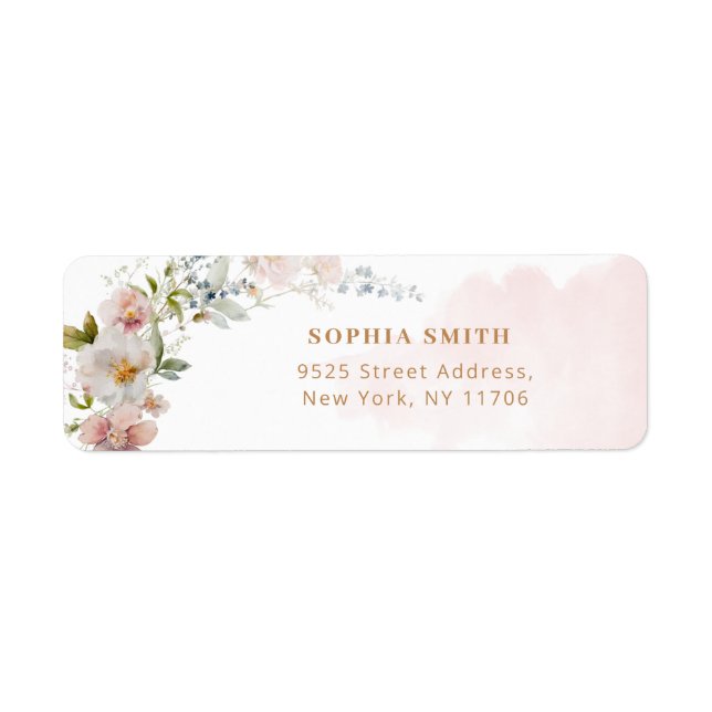 Étiquette Fleur sauvage blush floral return Adresse Label (Devant)