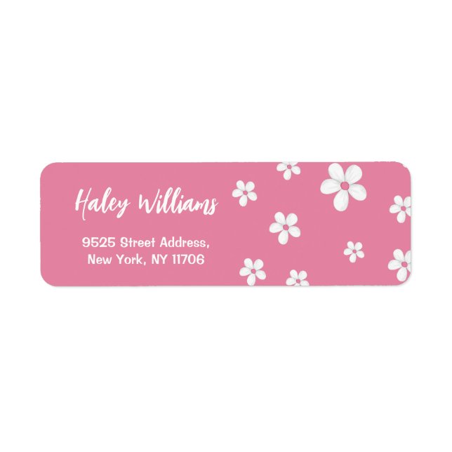 Étiquette Fleur sauvage Daisy Pink Baby Girl Adresse de reto (Devant)