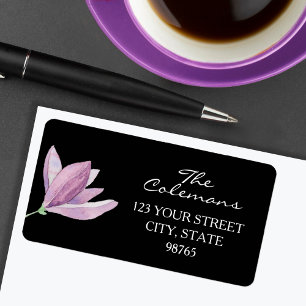 Étiquette Fleur violette sur l'adresse de retour noire