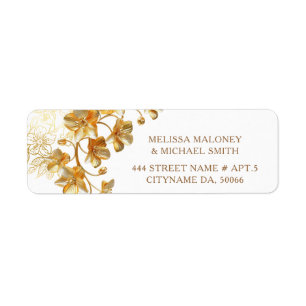 Étiquette Fleurs 3D en or Mariage