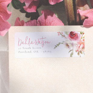 Étiquette Fleurs à l'aquarelle Adresse de retour en écriture