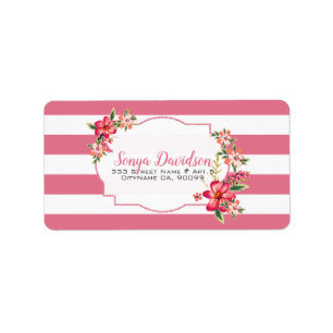 Étiquette Fleurs Au-Dessus De Rayures Roses Et Blanches