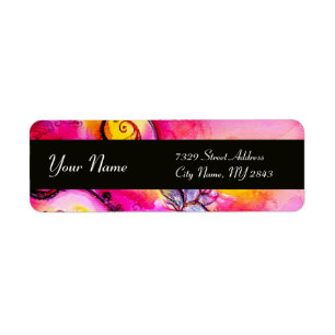 Étiquette FLEURS BLANCHES & BOUTEILLE bleu rose jaune