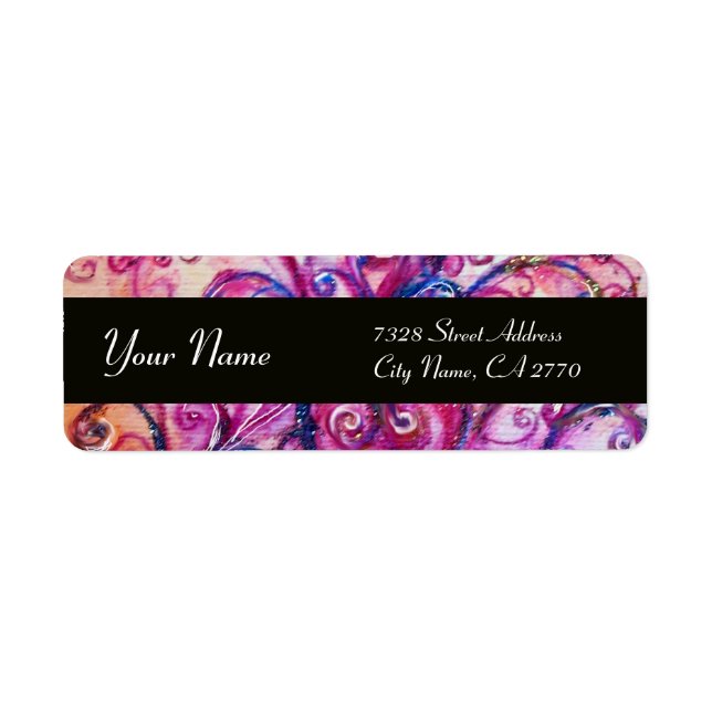 Étiquette FLEURS BLANCHES rose vif violet noir (Devant)