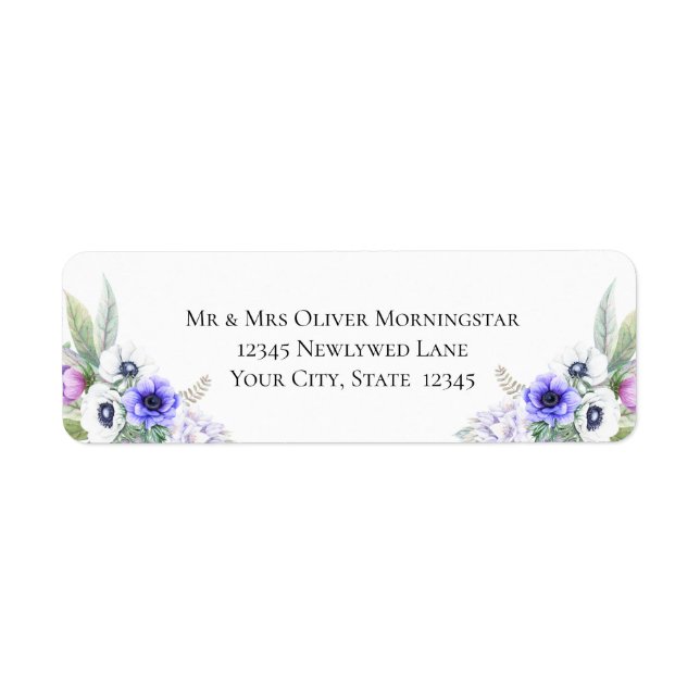 Étiquette Fleurs d'anémones violettes (Devant)