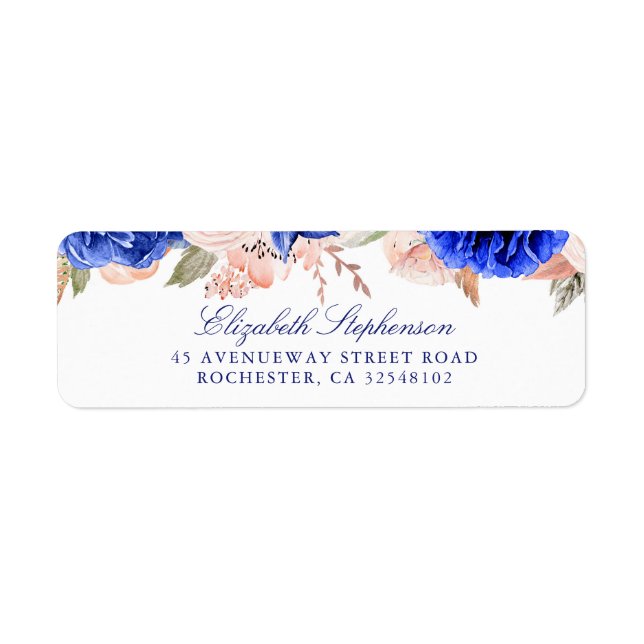 Étiquette Fleurs d'aquarelle marine et rose élégantes (Devant)