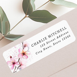 Étiquette Fleurs d'aquarelle rose retour adresse