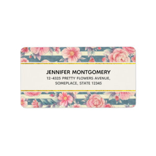 Étiquette Fleurs d'aquarelle rose sur bandes