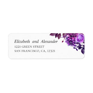 Étiquette Fleurs d'aquarelle violet. Adresse du mariage Lila