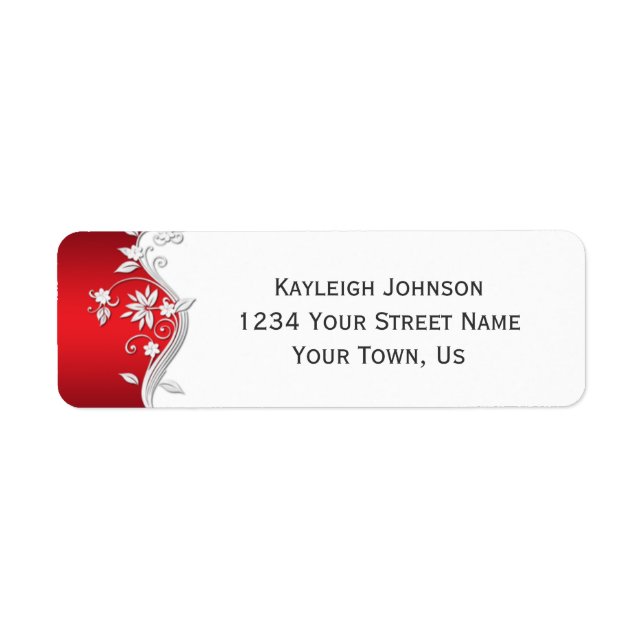 Étiquette Fleurs d'argent blanc rouge orné (Devant)