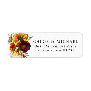 Étiquette Fleurs d'automne Mariage rustique Adresse de retou