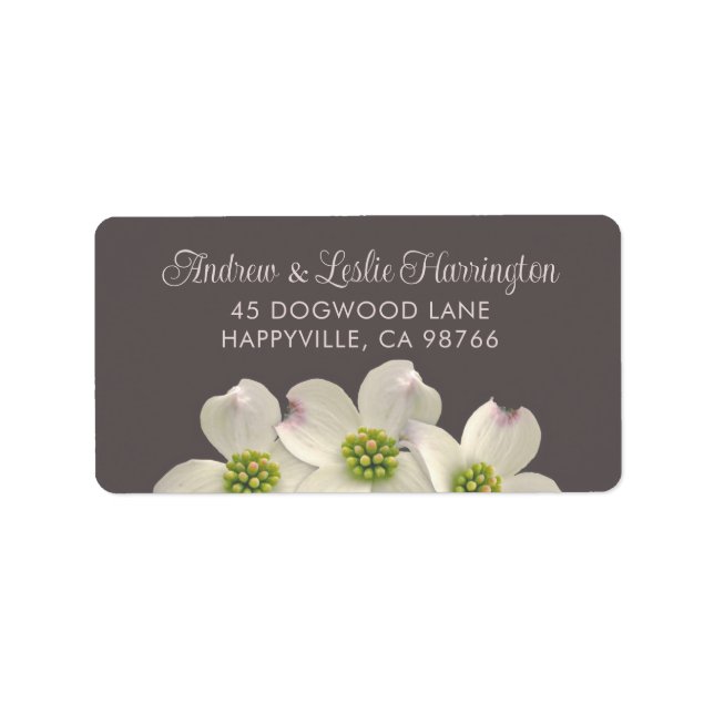 Étiquette Fleurs de bois de chien blanc sur la fumée Brown (Devant)