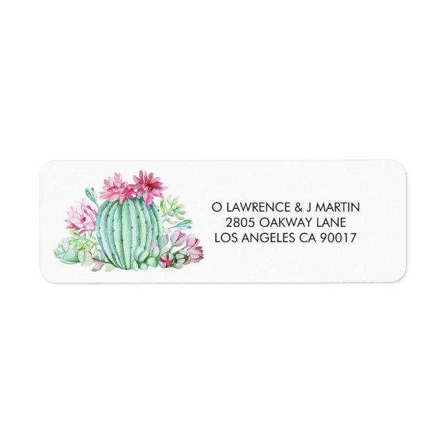 Étiquette Fleurs de cactus roses Succulents Aquarelle (Devant)