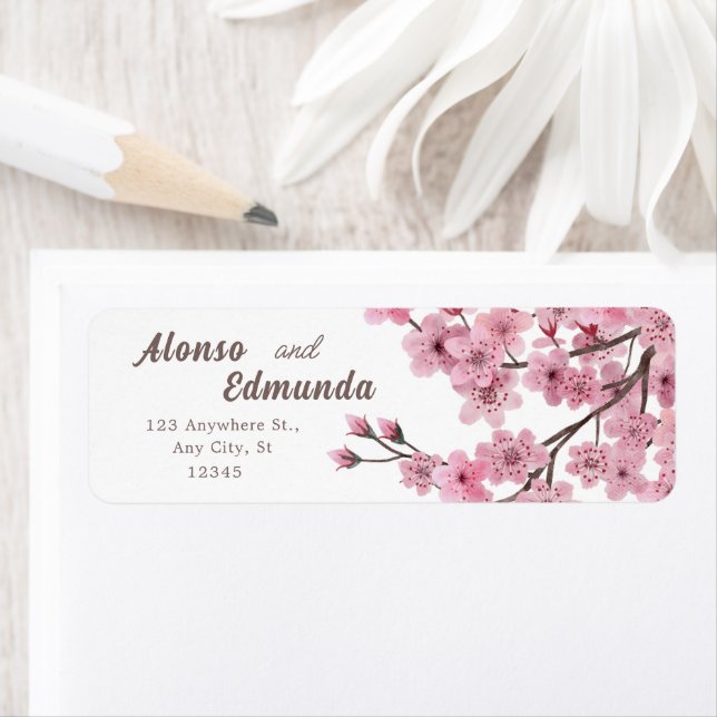 Étiquette Fleurs de cerisier Aquarelle Floral Personnalisé (En situation)