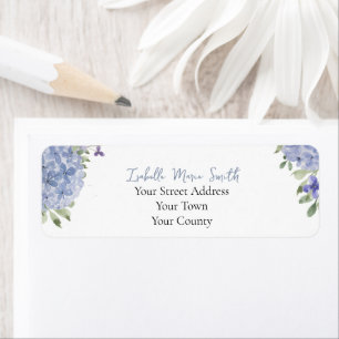 Étiquette Fleurs de Hortensia Bleu Poussiéreux à l'Aquarelle