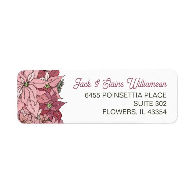 Étiquette Fleurs de Noël roses Adresse de retour (Devant)