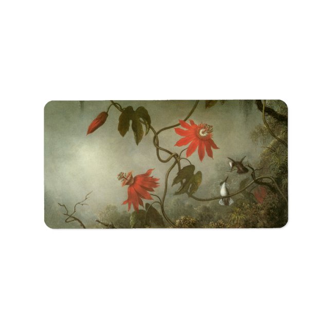 Étiquette Fleurs de passion et colibris par Martin J Heade (Devant)