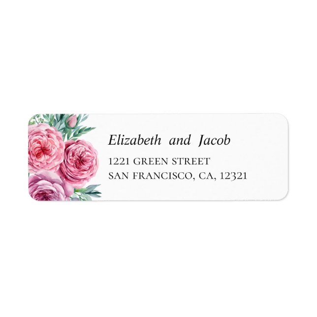 Étiquette Fleurs de sauce rose aquarelle. Adresse mariage (Devant)