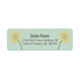 Étiquette Fleurs de soleil jaunes blanches peintes florales
