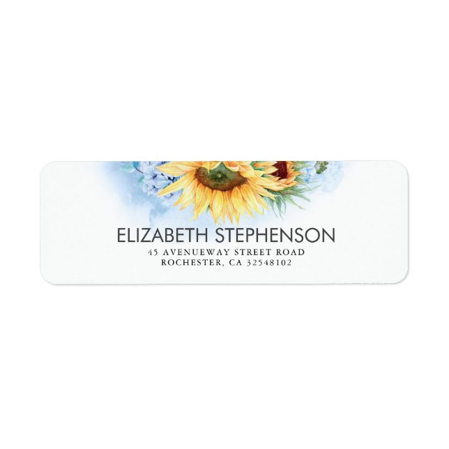 Étiquette Fleurs de soleil jaunes et Mariage Dusty Blue Hydr (Devant)