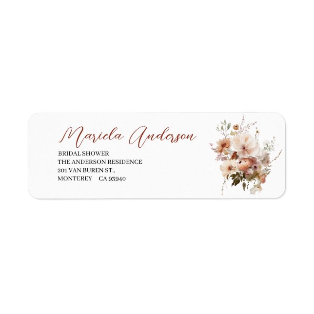 Étiquette Fleurs en terre cuite Douche nuptiale aquarelle (Devant)