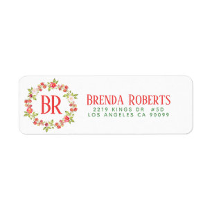 Étiquette Fleurs et baies rouges de Noël Monogramme de couro
