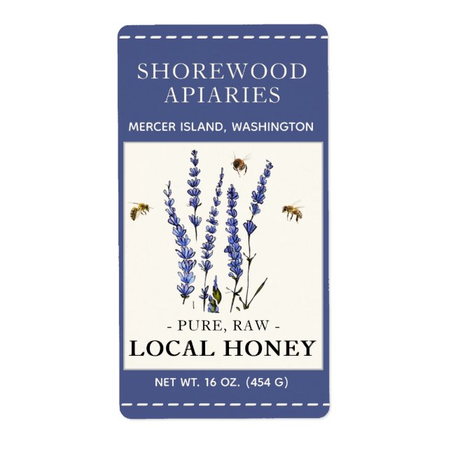 Étiquette Fleurs et miel d'abeilles Bordure en pointillé Éti (Devant)